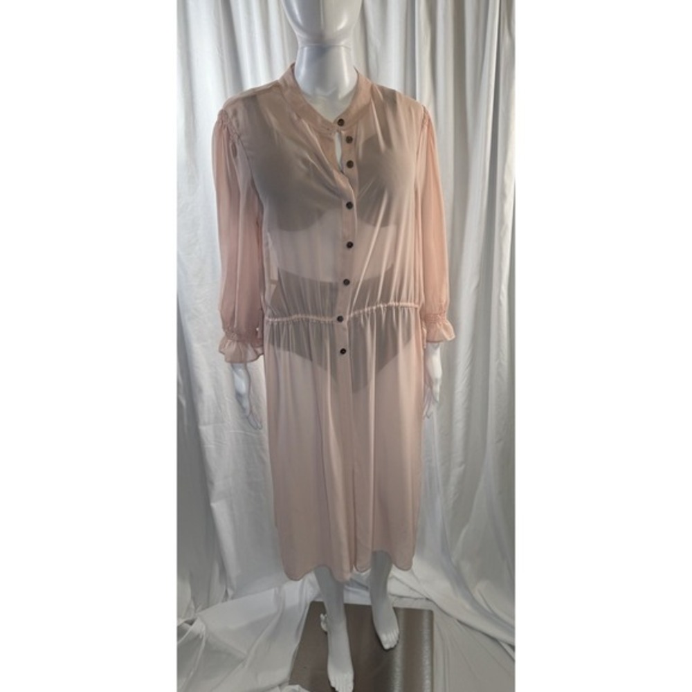 Vince Camuto Blush Pink Sheer Button Front Maxi Duster Cardigan Coverup L 83-12 - Picture 12 of 16